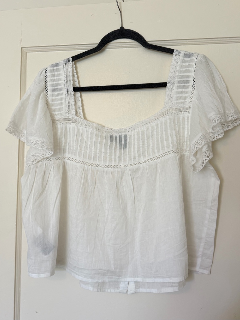 GAP White Lace-Trim Square Neck Button-Front Blouse - Picture 4 of 4